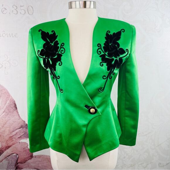 Leslie Fay Jackets & Blazers - Leslie Fay Collections II Vintage Green Black Jacket Gold and Black Button Retro